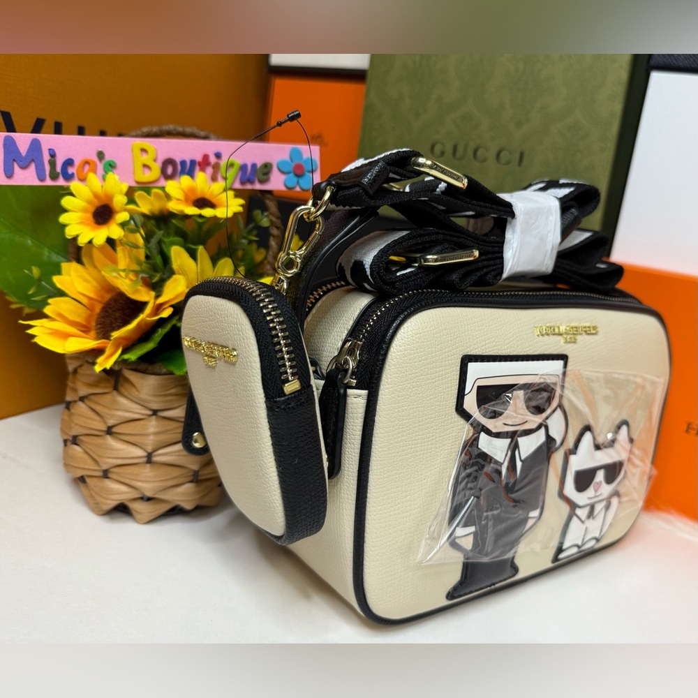 🆕KARL Lagerfeld Black and Cream Character Crossbody Bag